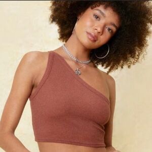 Nasty Gal Chocolate Asymmetrical one shoulder Crop Tank Top- size 12